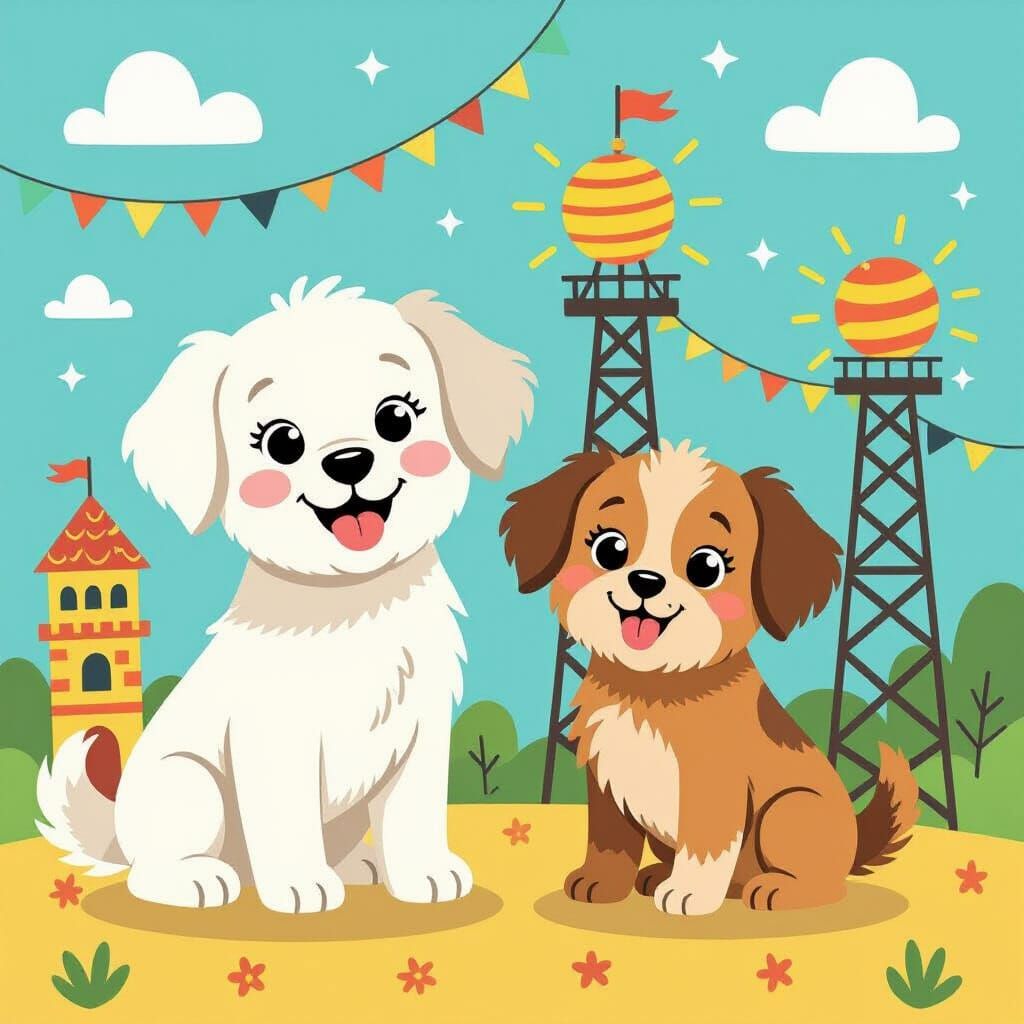 Golden Retriever and Bichon Havanese Near Toy Factory