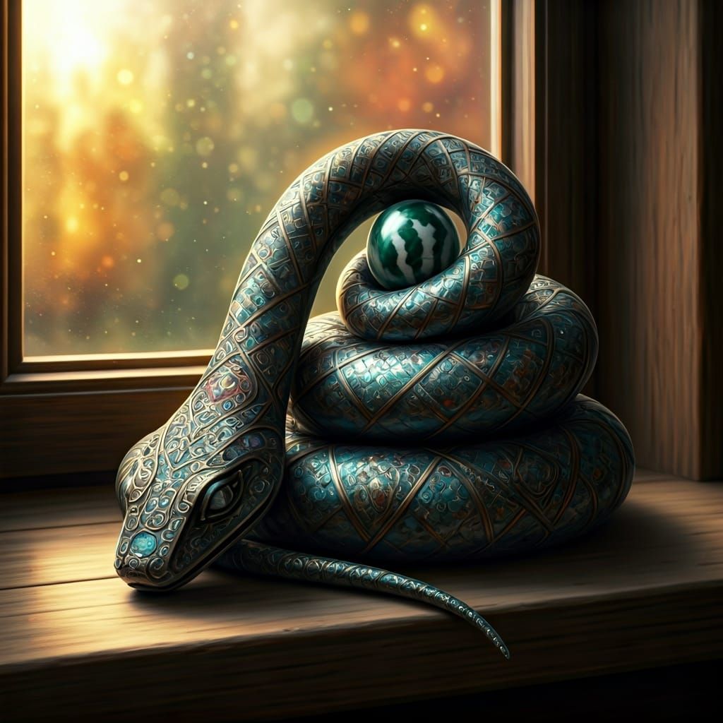Iron Snake with Semiprecious Stones: Hyperrealistic Art