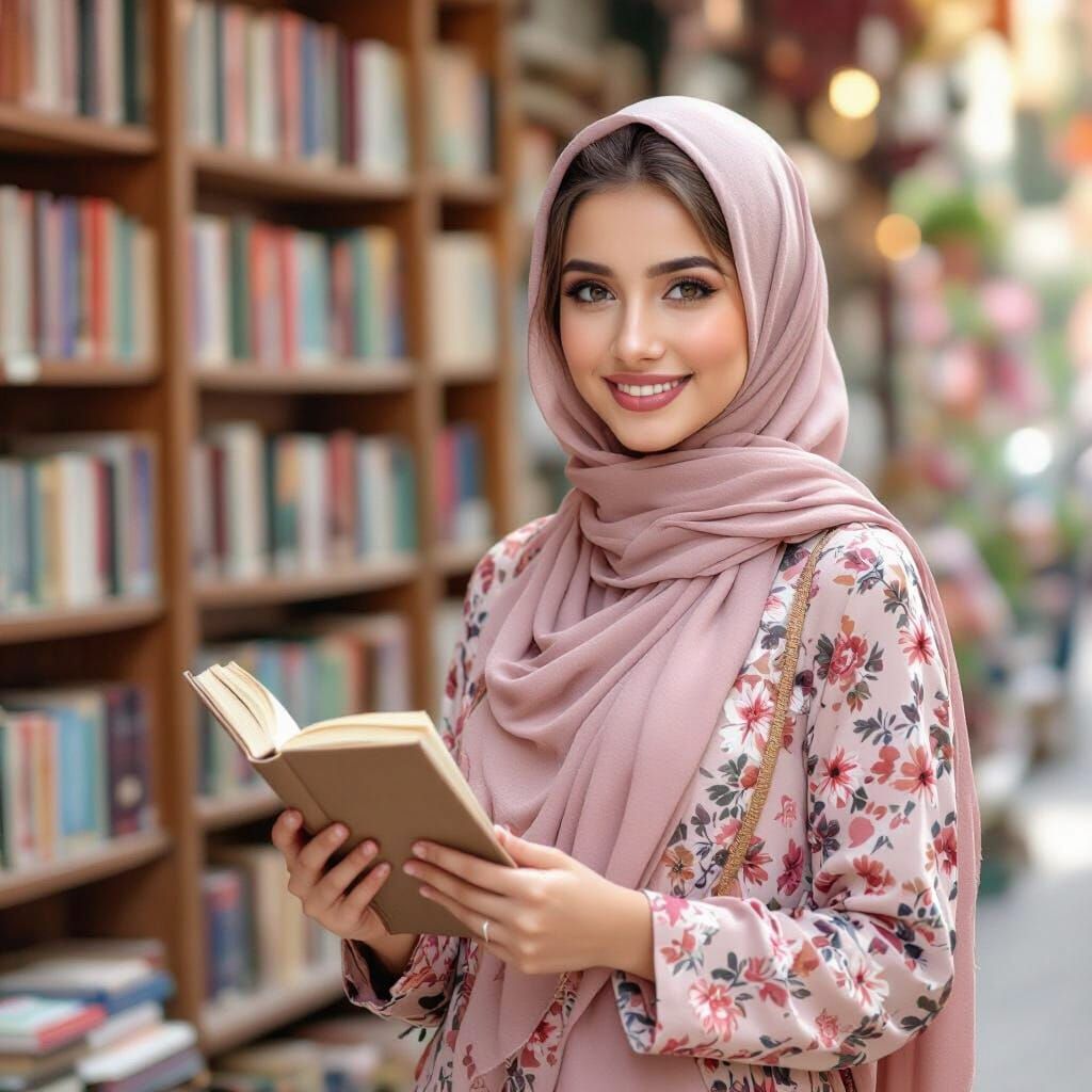 Beautiful Girl in Pink Dress Holding a Book