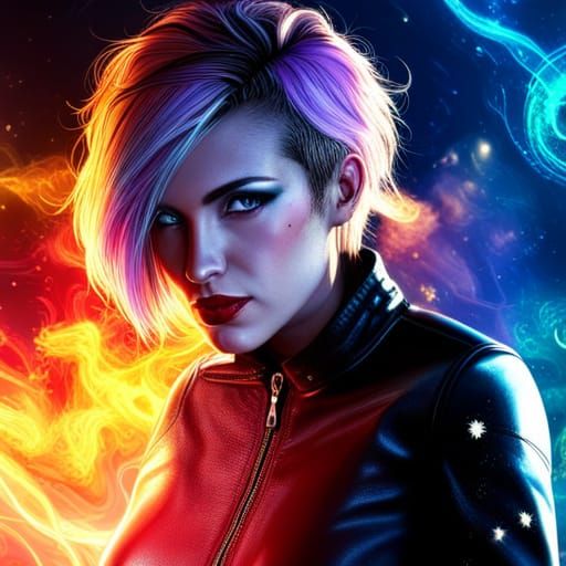 Punk Rock Woman Portrait in Dreamwave Synthwave Style