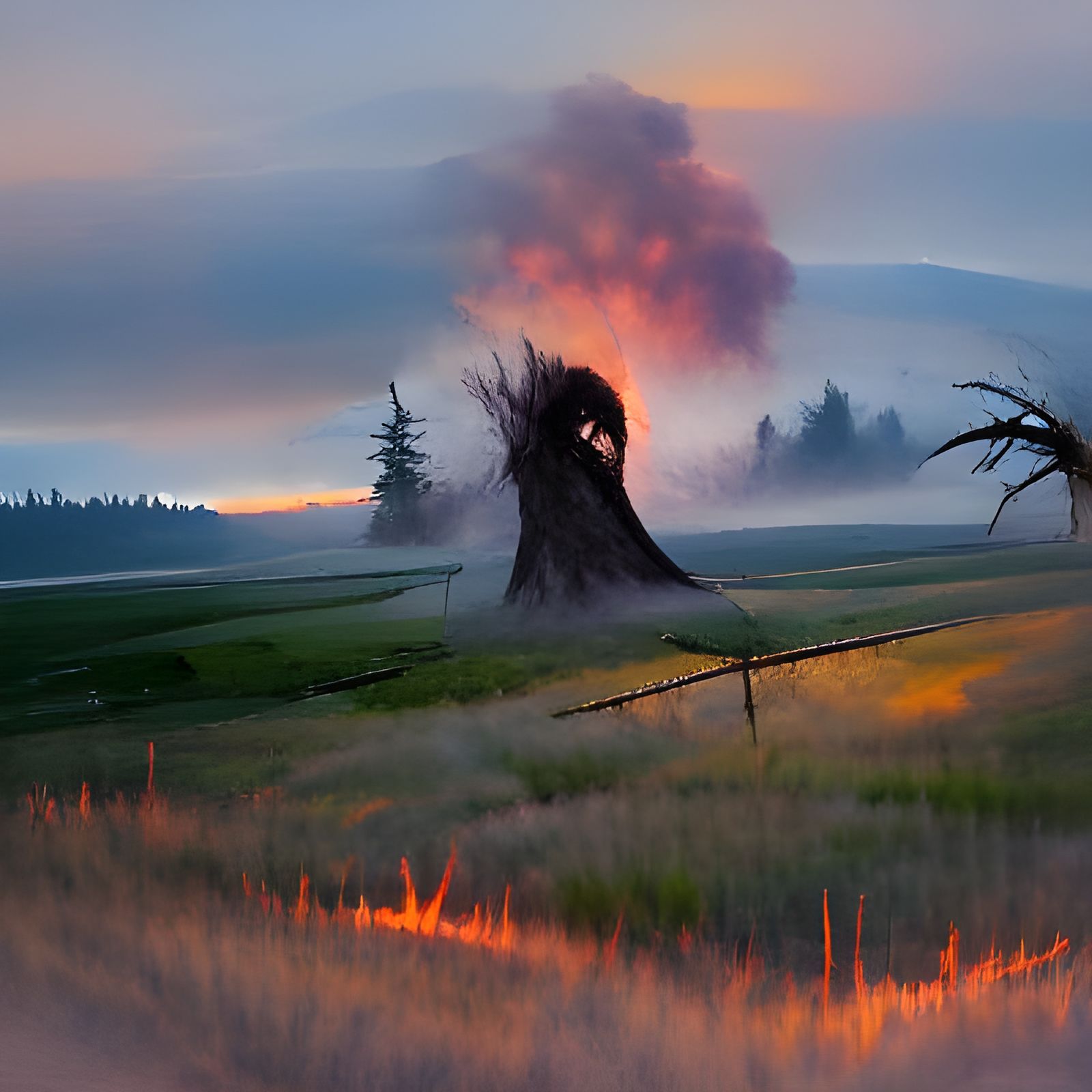 Sinister Sunrise over Dead Tree Meadow