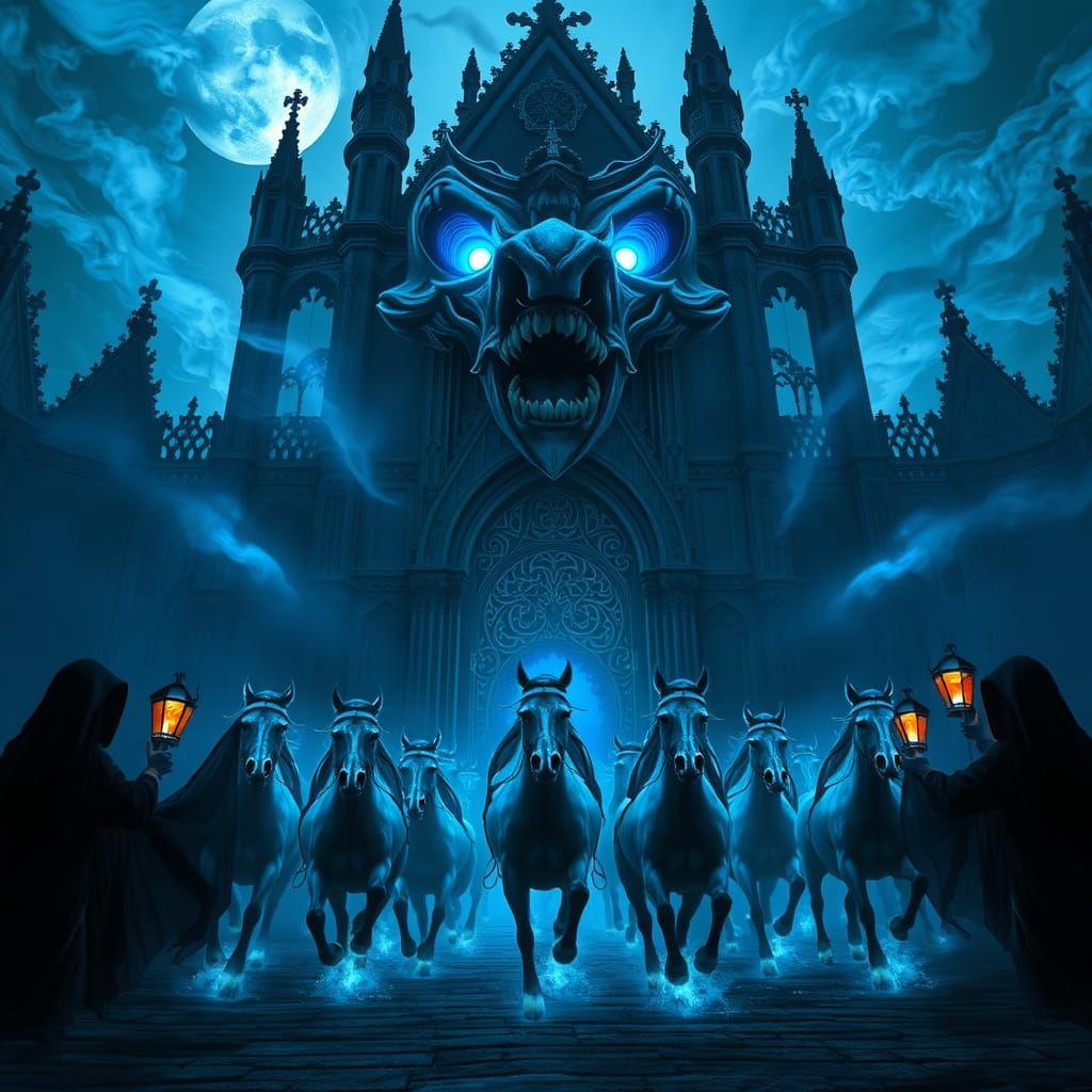 Gothic Cathedral Transforms into Mysterious Woman's Face