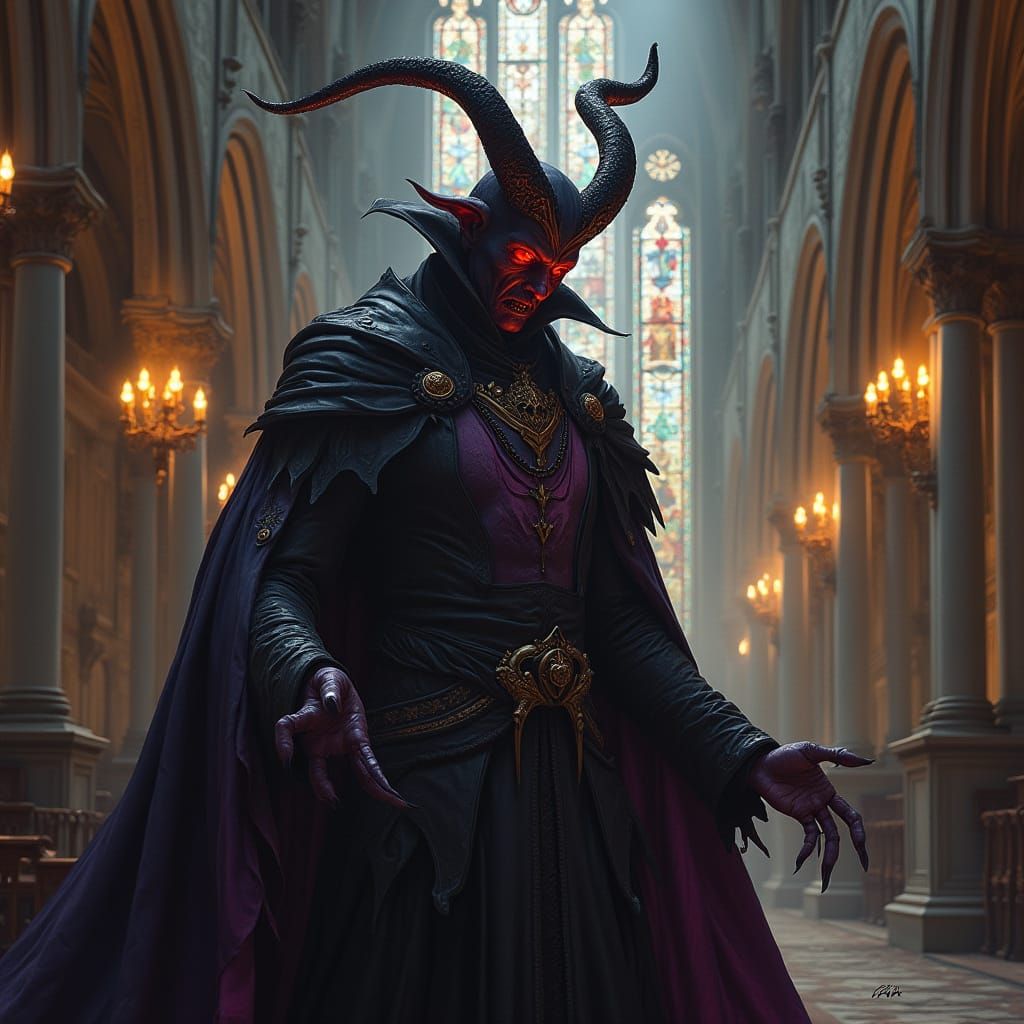 Ethereal Lucifer in a Baroque Cathedral