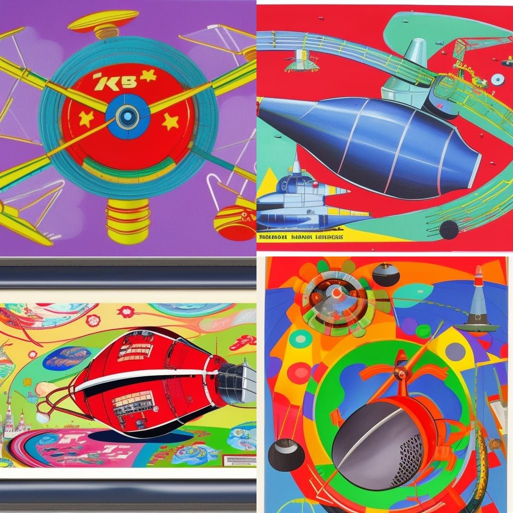 Model of Soviet Lunik/Luna 1-2 in Gouache Style