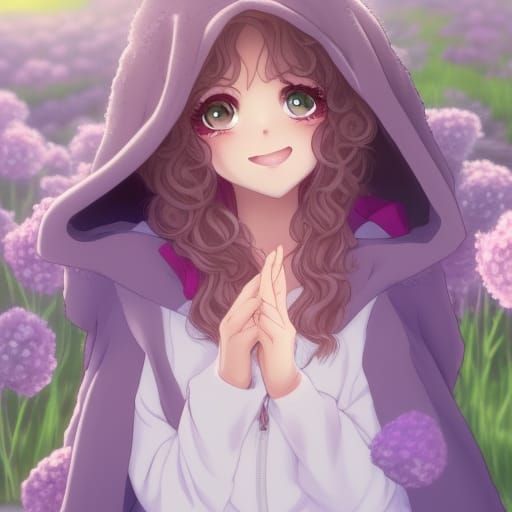 Anime Girl in Lavender Rose Garden with Magical Lighting