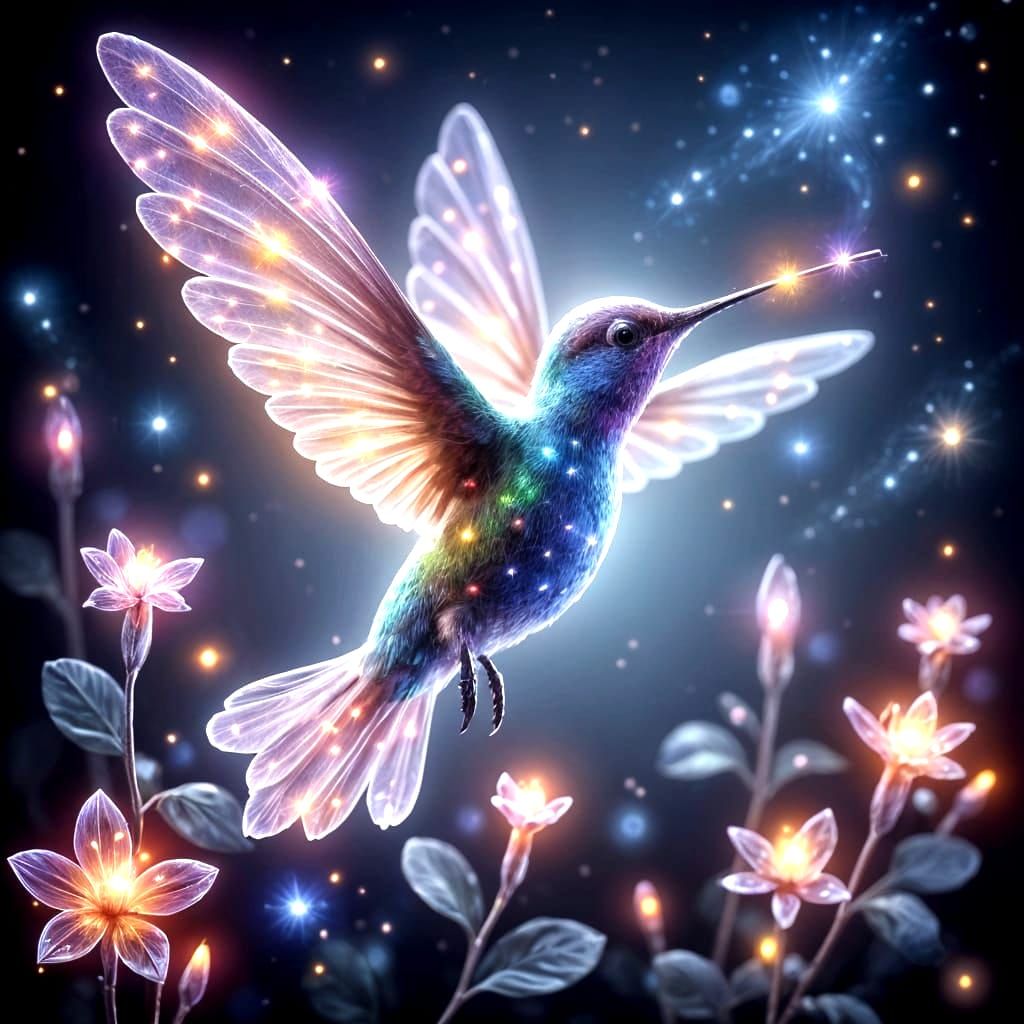 Enchanted Hummingbird in Ethereal Forest