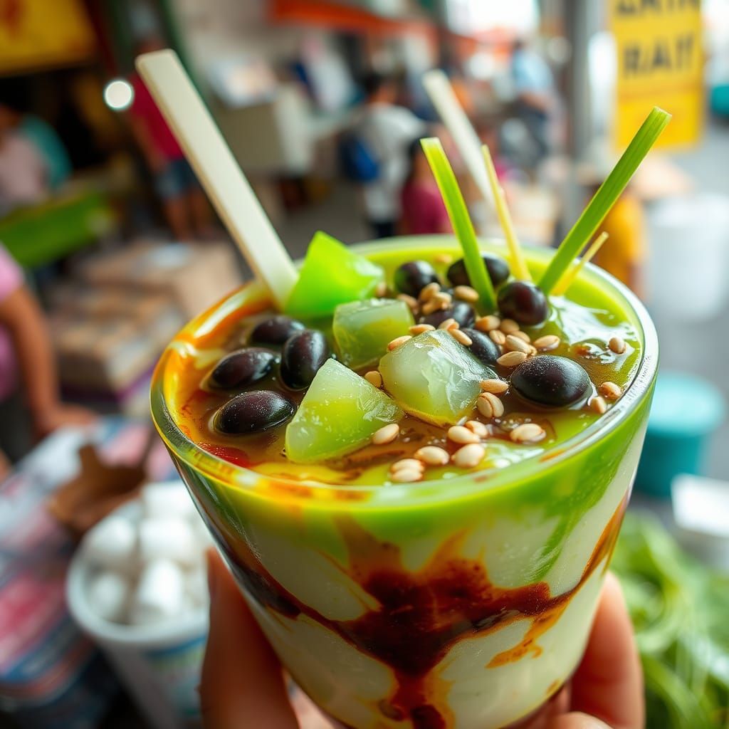 Cendol, an iconic iced dessert.
