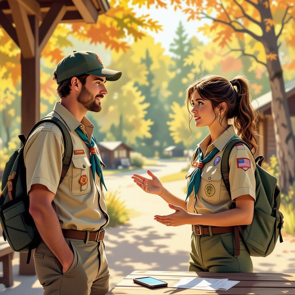 Scouts at Fall Fellowship in Digital Painting Style
