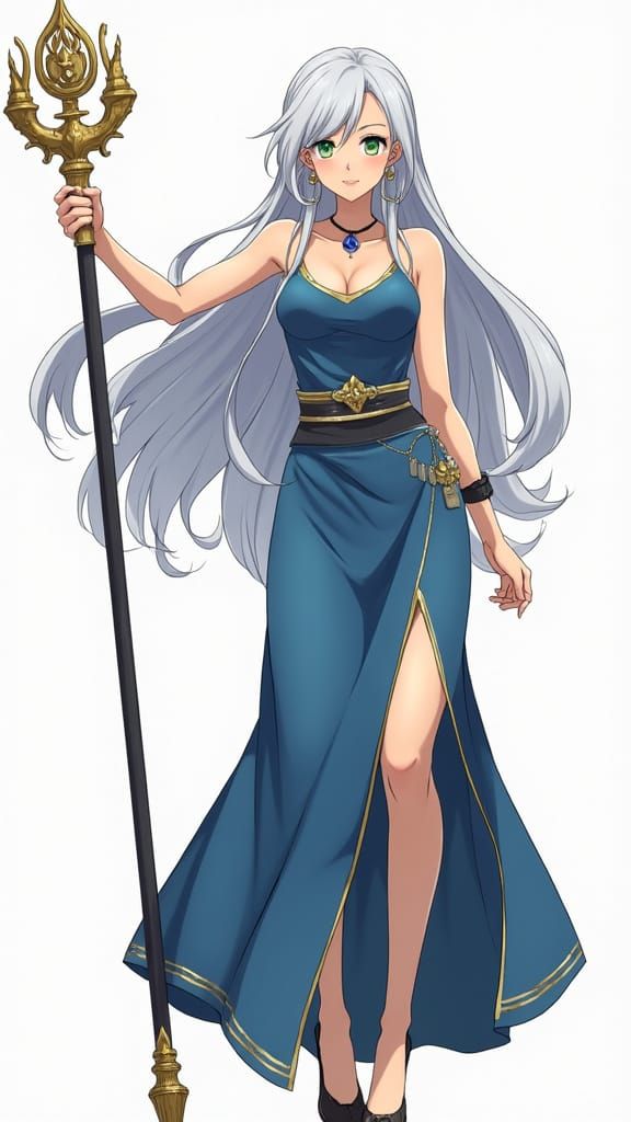 Elegant Fantasy Woman with Silver Hair in Anime Style