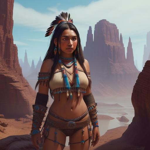 Detailed Matte Painting of Native American Woman
