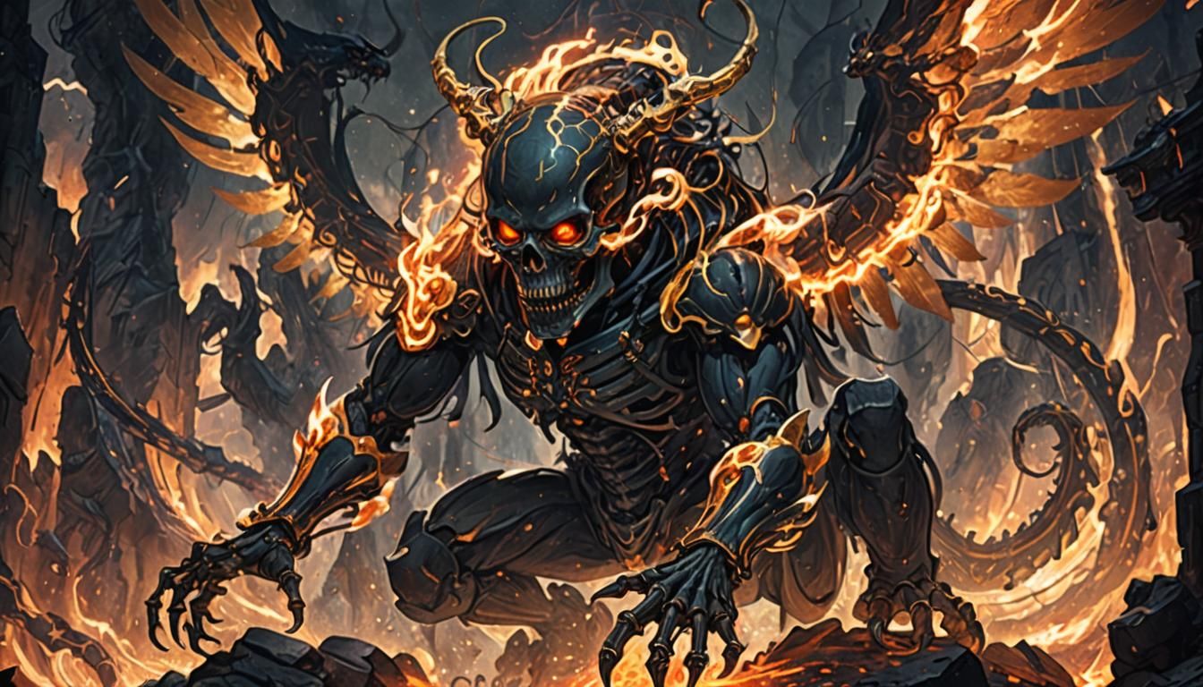 Ghastly Skeleton Snake Descends into Hellish Abyss