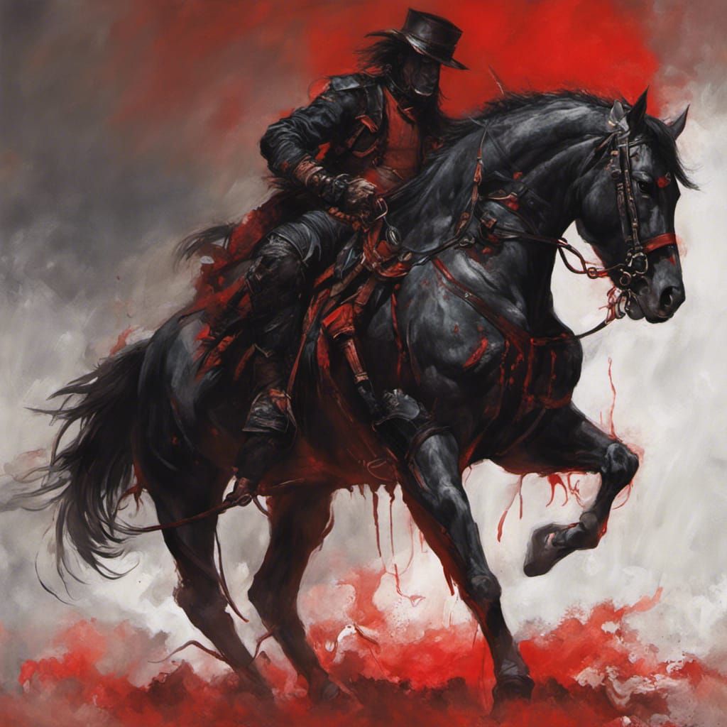 Fiery Black Horse and Rider in Sinister Style