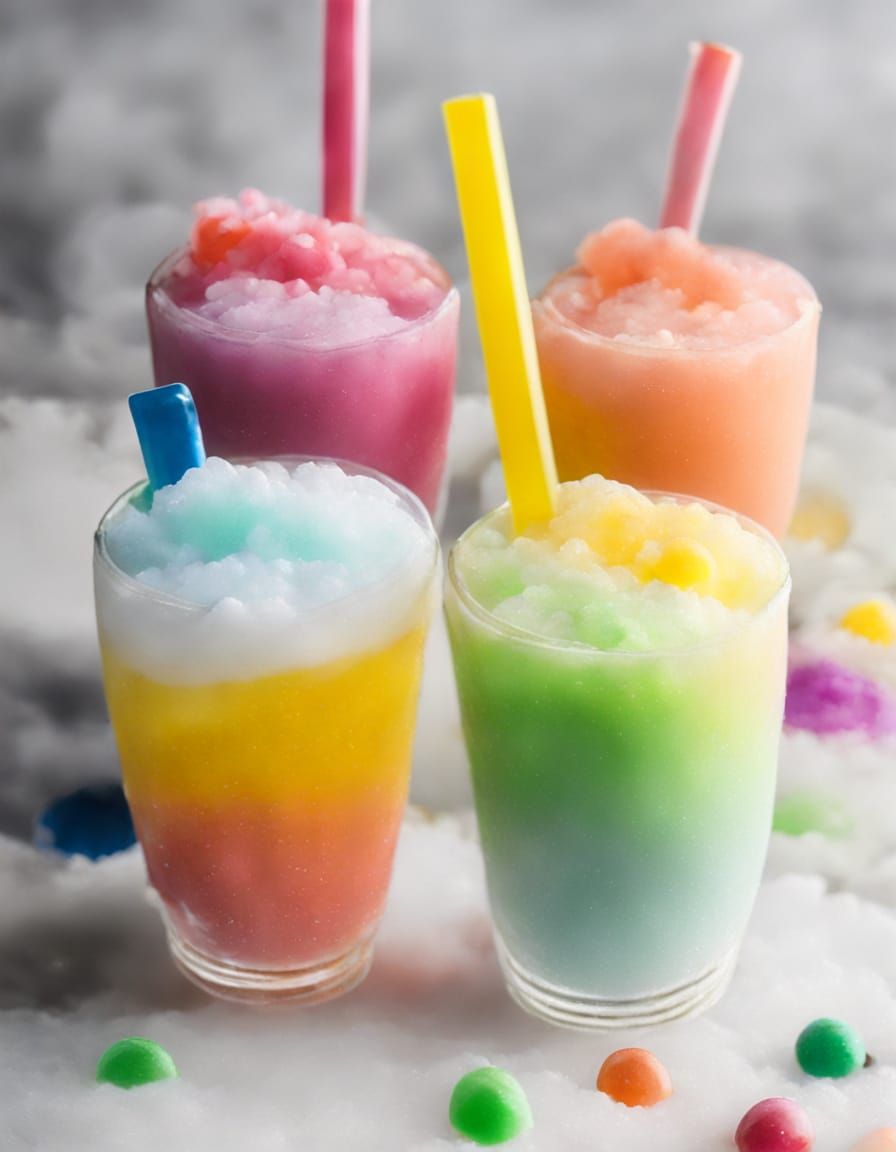 Vibrant Rainbow Slushies in Close-Up
