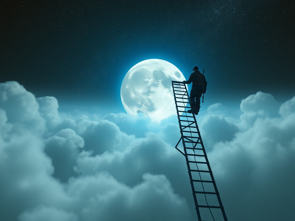 Tower Worker Ascends Silhouetted Against Galactic Sky