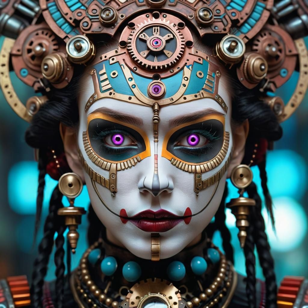 Aztec Princess Portrait in Cyberpunk Steampunk Art