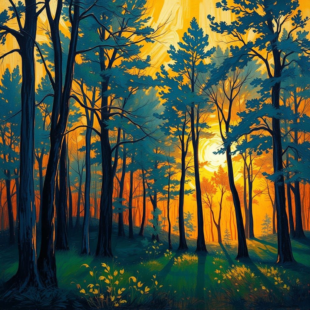 Twilight Forest in Expressionist Style with Impasto Textures