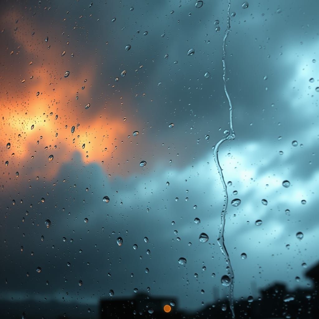 Stormy Day through a Rain-Scarred Window