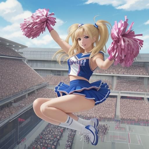 Blonde Cheerleader in Anime Key Visual Style