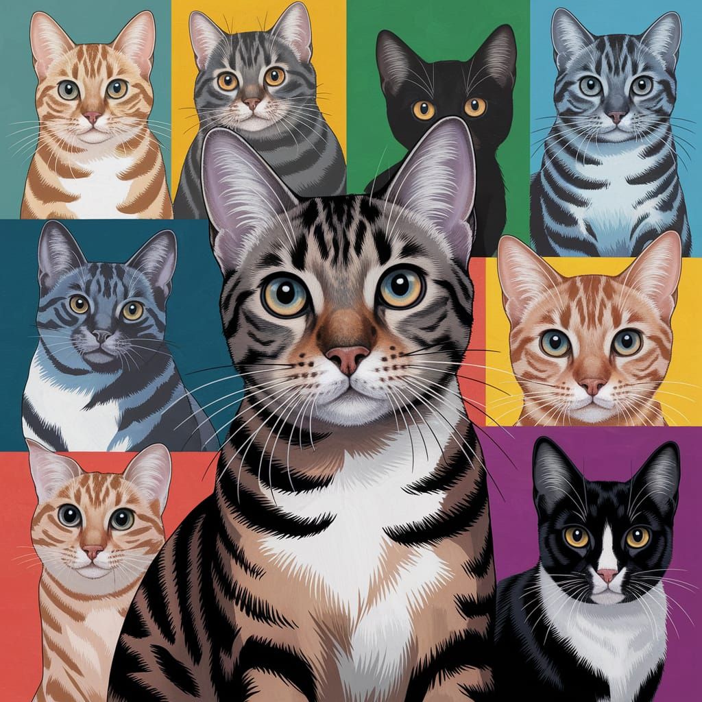 Eclectic Cat Art: Multiple Paintings of Felines