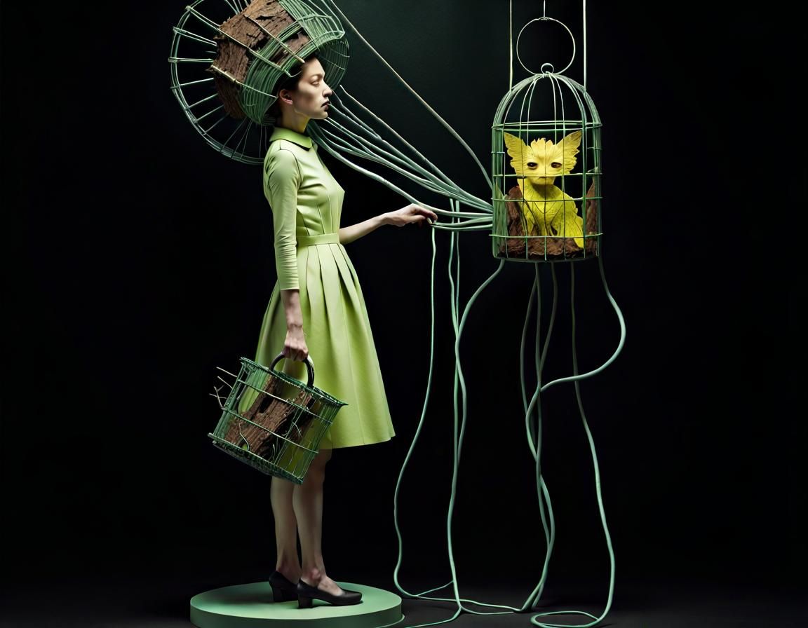 Surreal Composition in Dark Yellow and Green