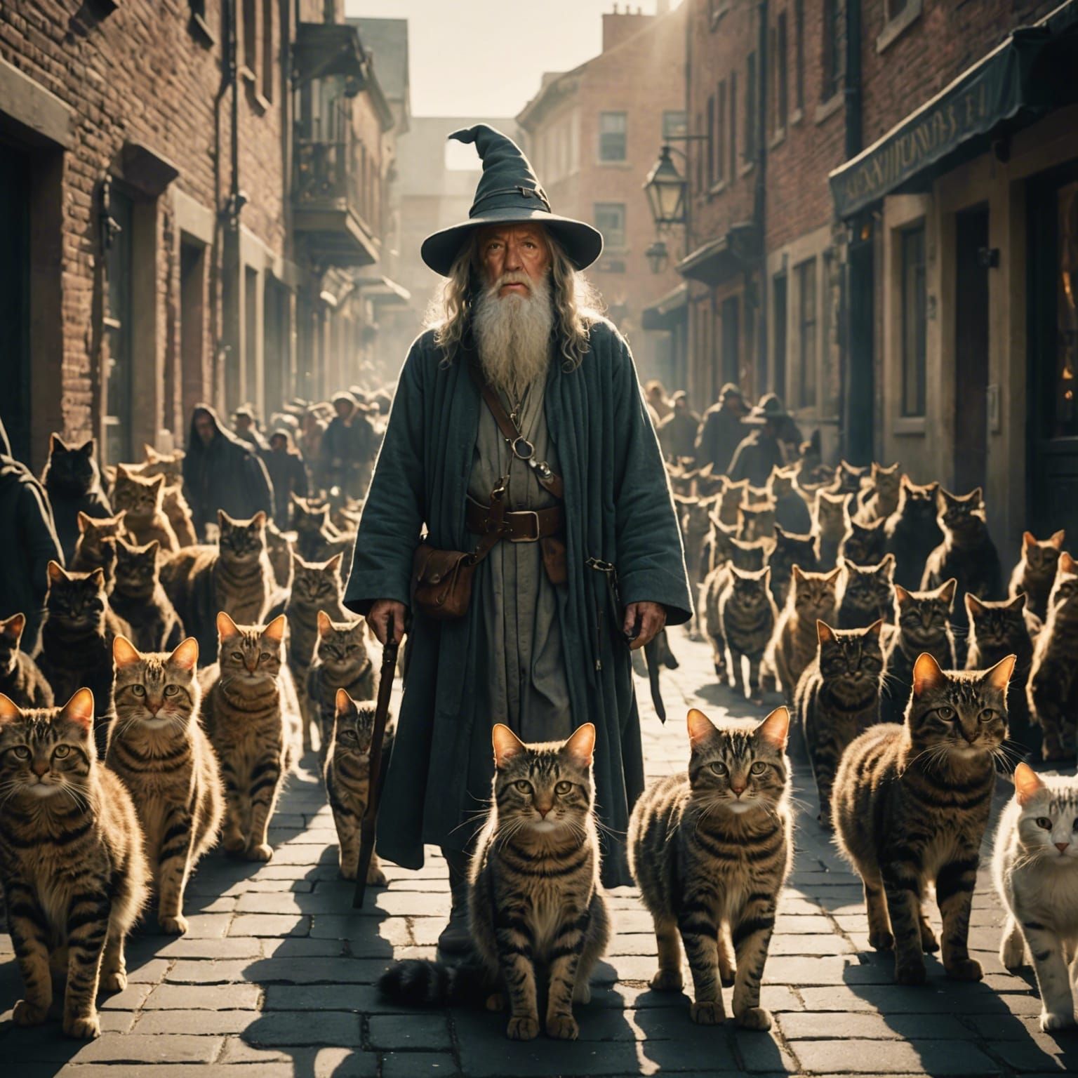 Cinematic Film Still: Cats Descend on Gandalf Light