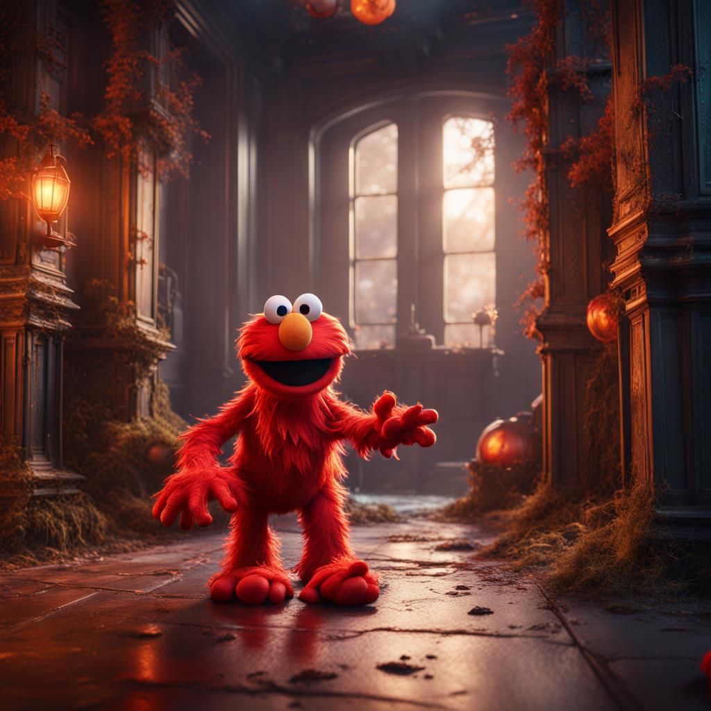 Elmo with Laser Eyes: Detailed Matte Painting