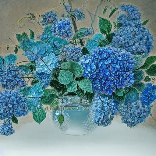 Hyper-Realistic Still Life with Blue Hydrangea