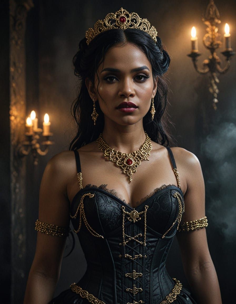 Gothic Sci-Fi Dominican Woman in Corset Wedding Dress