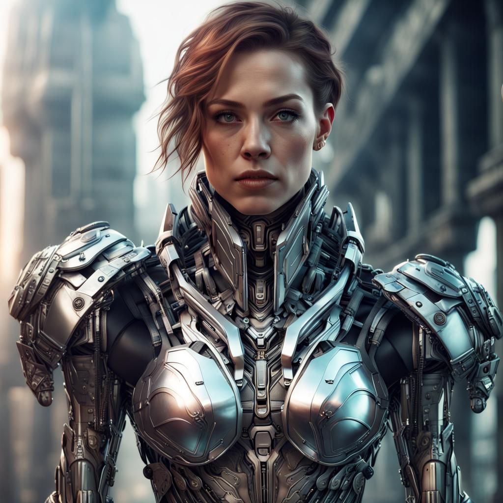 Futuristic Female Cyborg Portrait in Hyperrealism