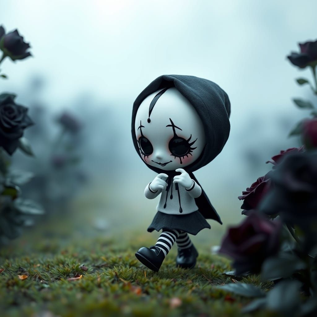 Adorable Chibi Mime Doll in a Rose Field