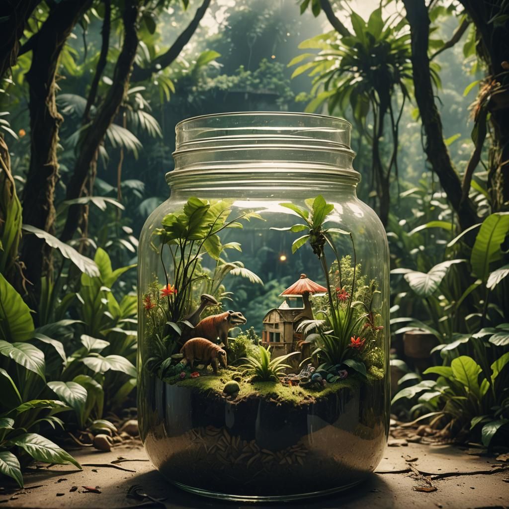 Jungle Town in a Jar: Cinematic Film Still