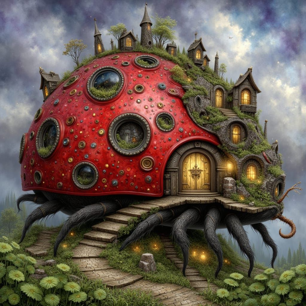 Hobbit Village on Giant Ladybug Back