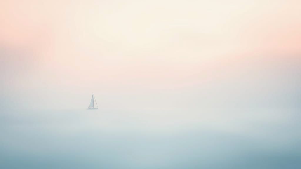 Minimalist Pastel Seascape with Lone Sailboat