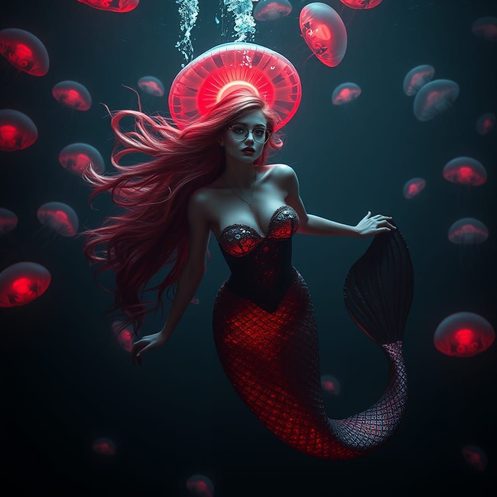 Mystical Mermaid Siren in Glowing Ocean Depths