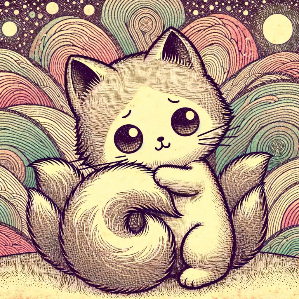 Cute Cat and Tail: Children's Book Illustration