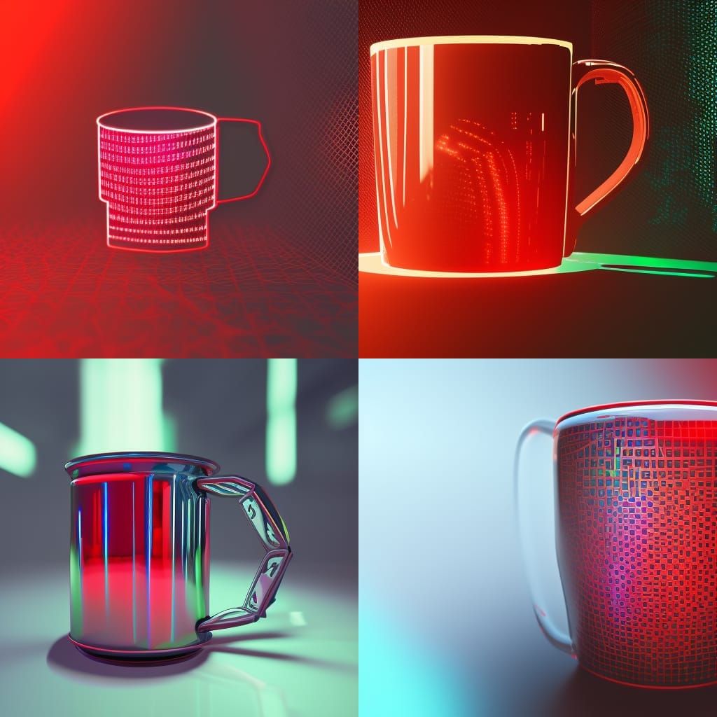 Holographic Red Mug in Cyberpunk Style