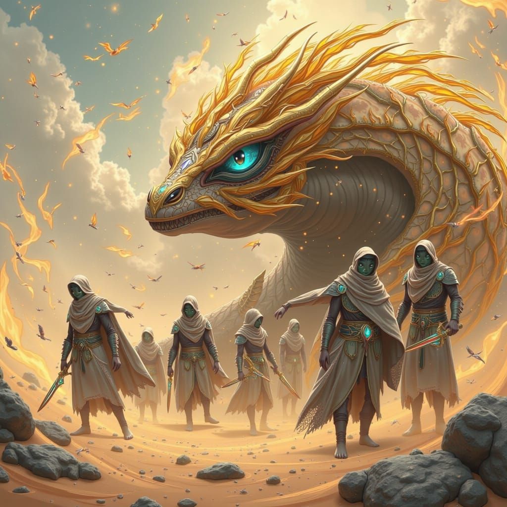 Sand Dragon and Desert Warriors in Dystopian Style