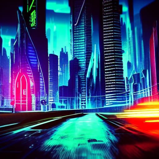 Cyberpunk Robot Patrols Domed City with Neon Accents