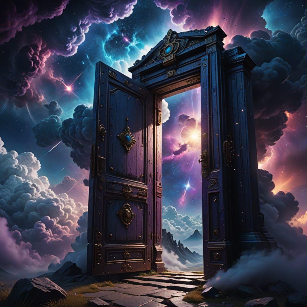 Ancient Door Opens to Nebula Galaxy: Fantasy Art