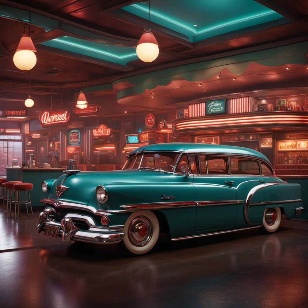 Detailed 1950s Diner Matte Painting