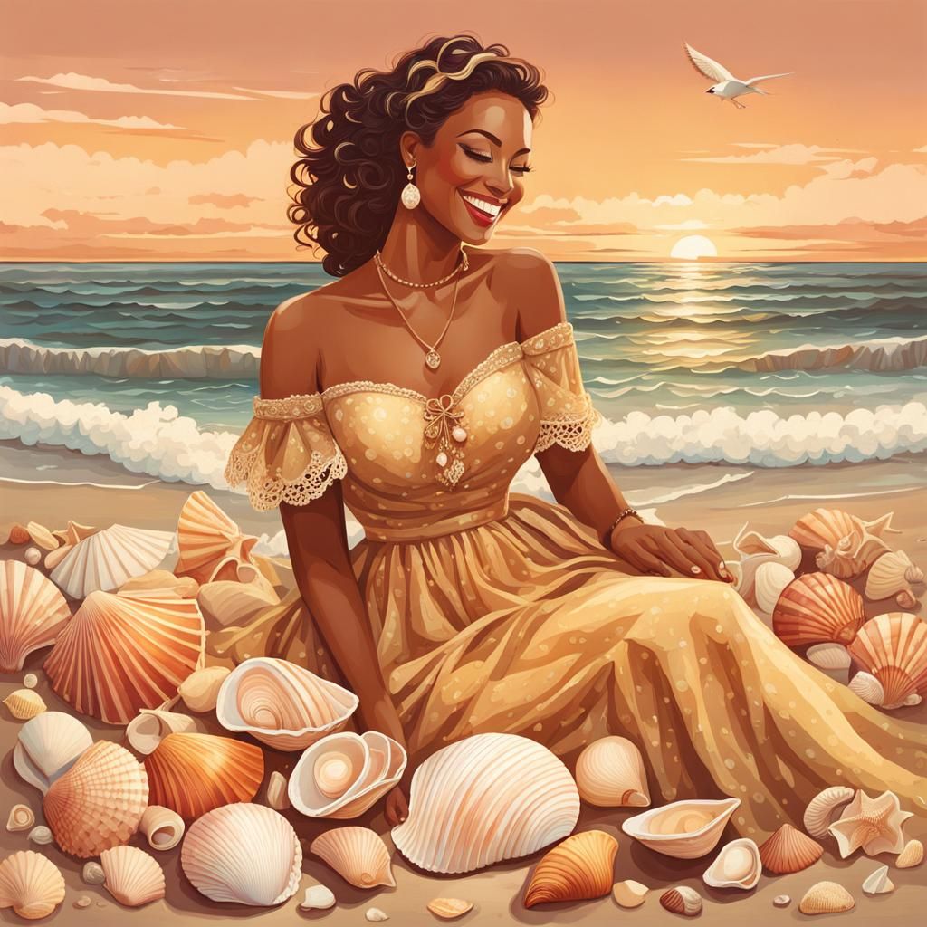 Whimsical Seashell Seller at the Seashore