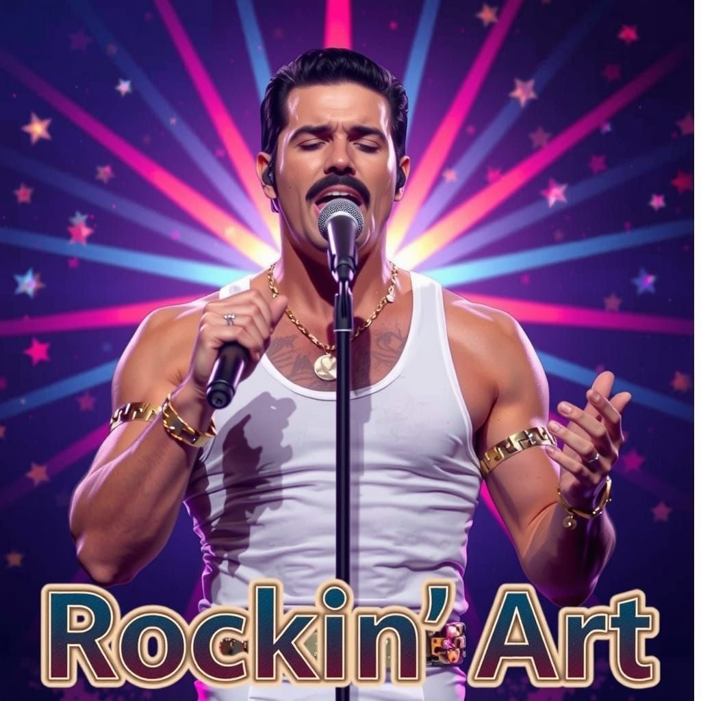 Man with slicked back black hair and a mustache stands cente...