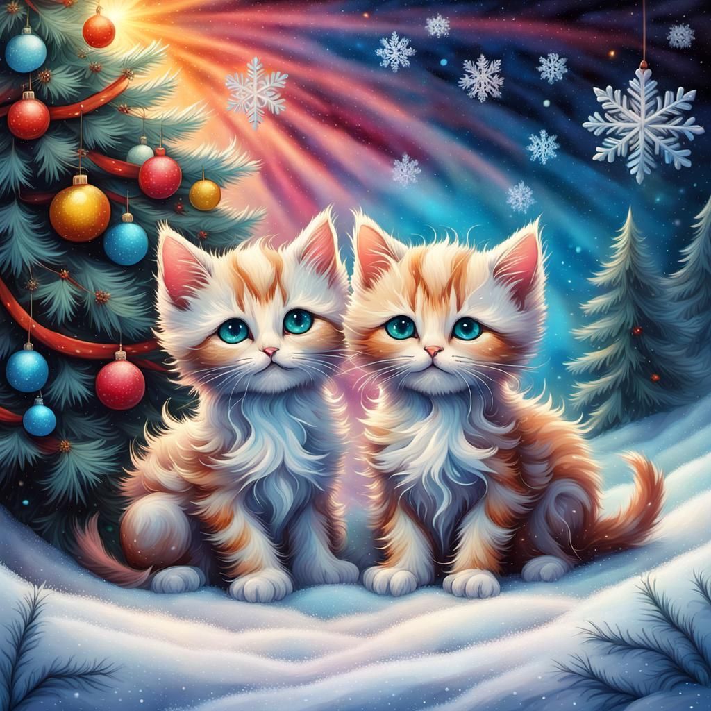 Festive Kittens Celebrate Christmas: Fantasy Concept Art
