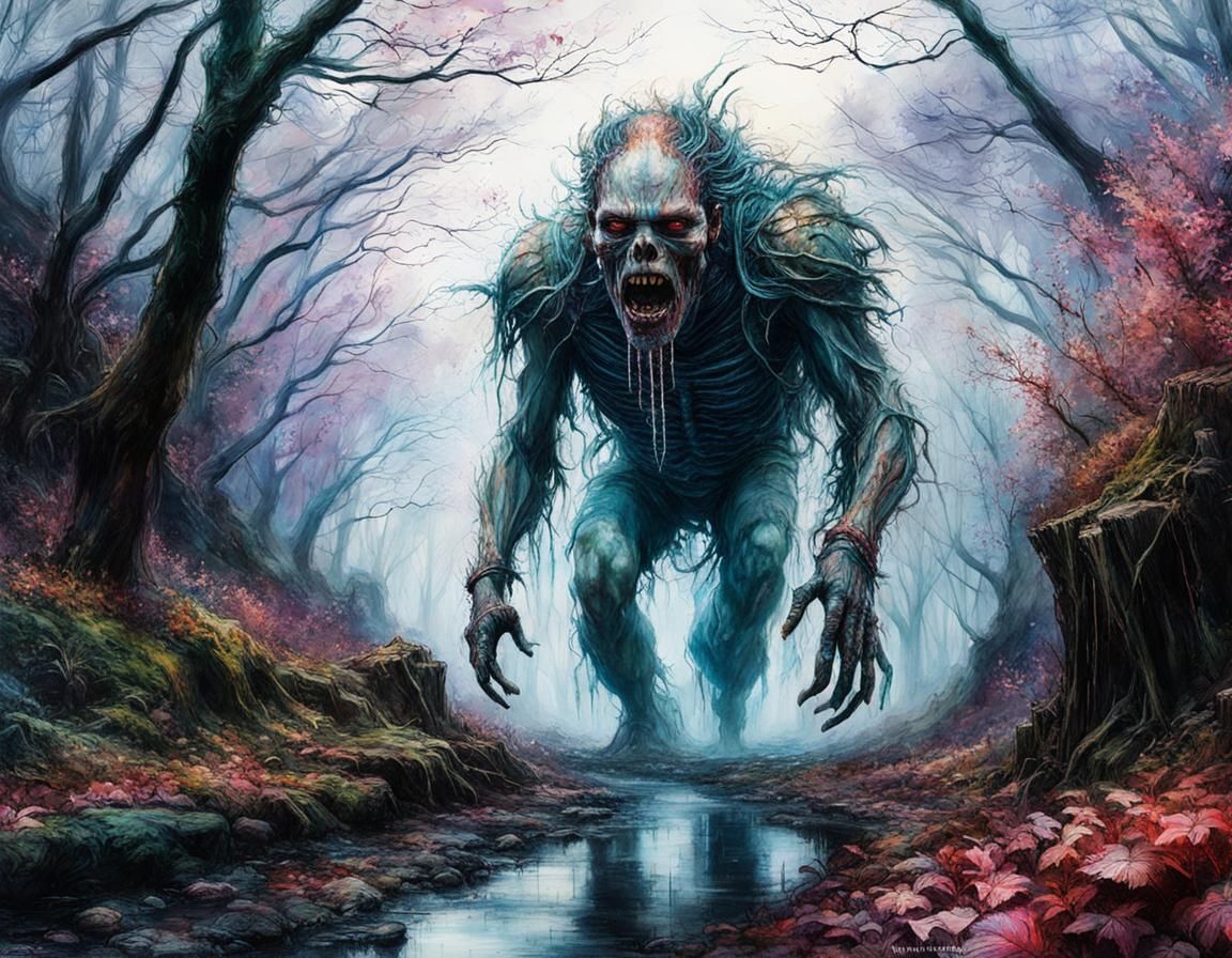 Macabre Body Horror Monster in Neon Tokyo Wasteland