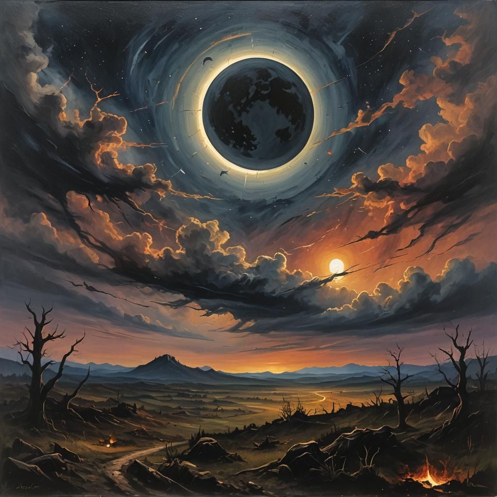 Ominous Solar Eclipse Painting in Cosmic Style