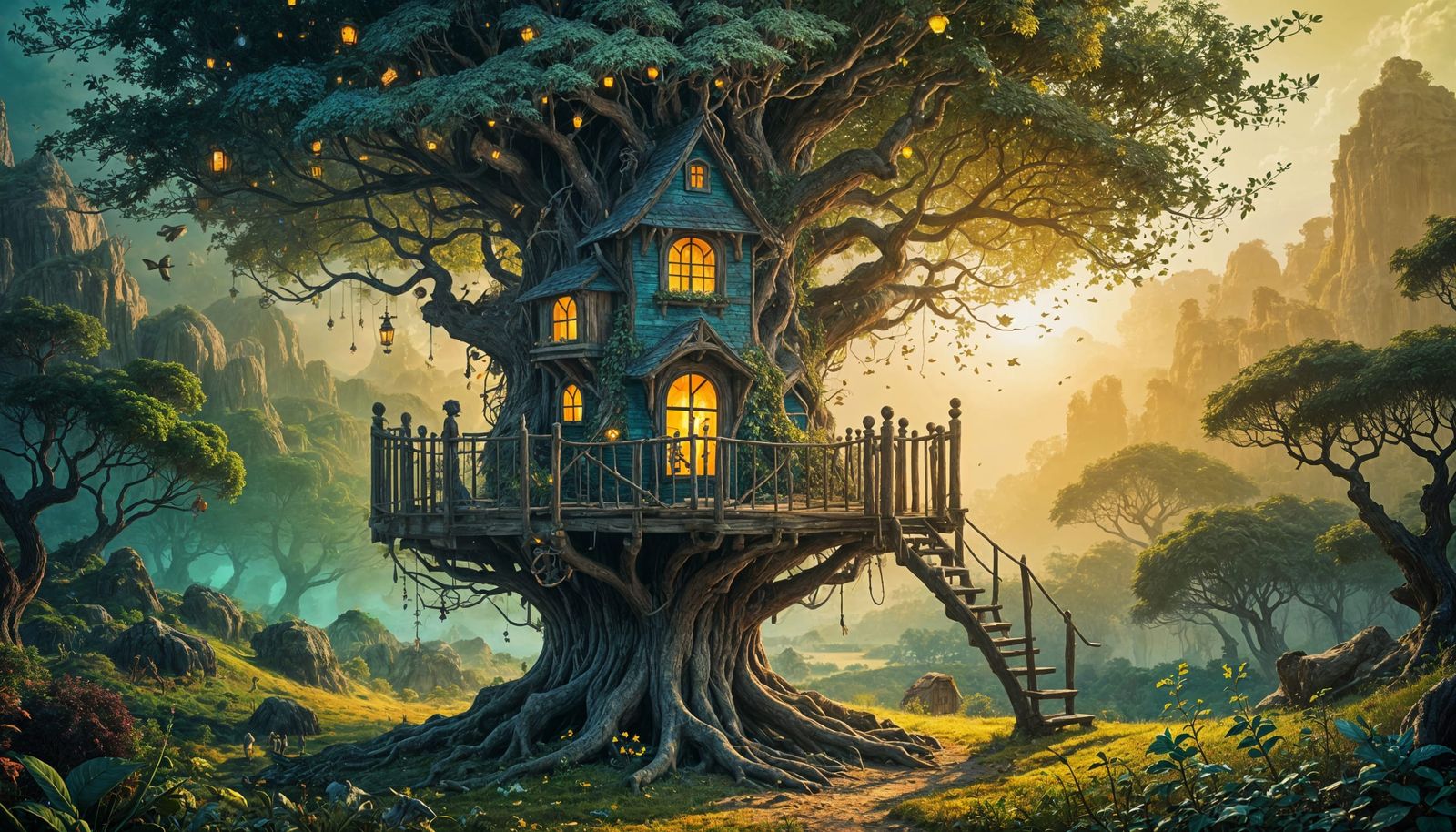 Whimsical Summer Treehouse in a Breathtaking Surreal Landsca...