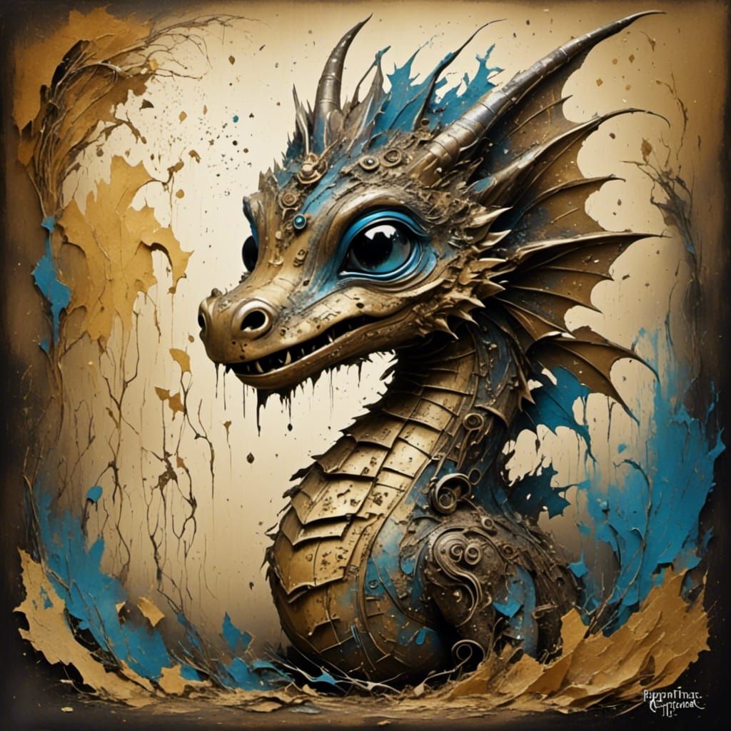 Detailed Baby Mud Dragon Portrait with Zentangle