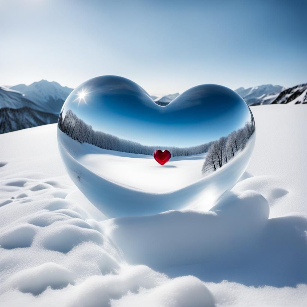 Transparent Heart Orb Above Snow
