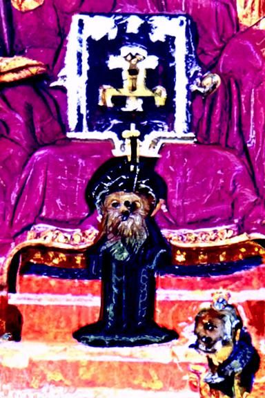 Iconographic Yorkshire Terrier on Gold Throne