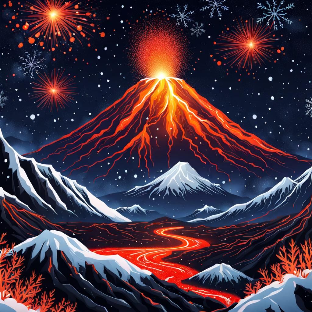 Snowflakes Rise from Volcano in Eerie Light